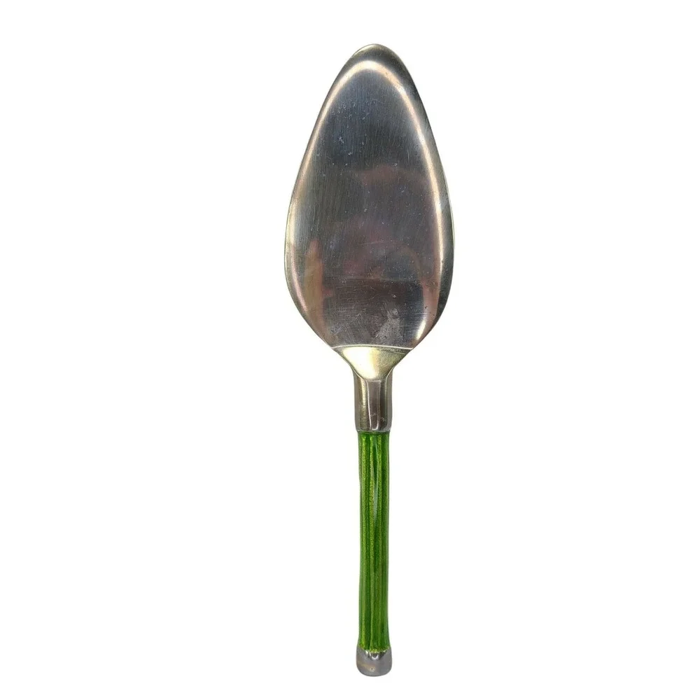 Metal Fluted Cake Dessert Server Green Rnd Platter‎ Plate 2 Pc Set SimplyDesignz